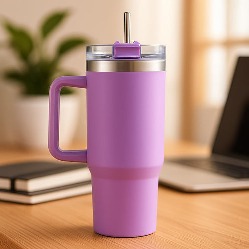 House of Quirk 1200ML Stainless Steel Tumbler with Handle & Lid, 2 Straws – Large Travel Mug Water Cup for Gym, Office & Outdoor Use