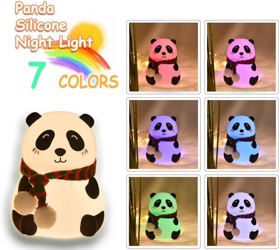 Silicone Panda Night Light| 7-Color LED Changing Lamp |Adorable Room Decor & Gift for Toddlers, Teens, & Valentine's Day Present|Soft BPA-Free Nightlight| Multicolour