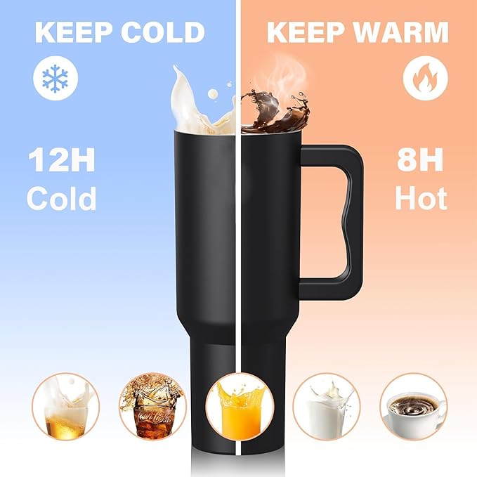 House of Quirk 1200ML Stainless Steel Tumbler with Handle & Lid, 2 Straws – Large Travel Mug Water Cup for Gym, Office & Outdoor Use