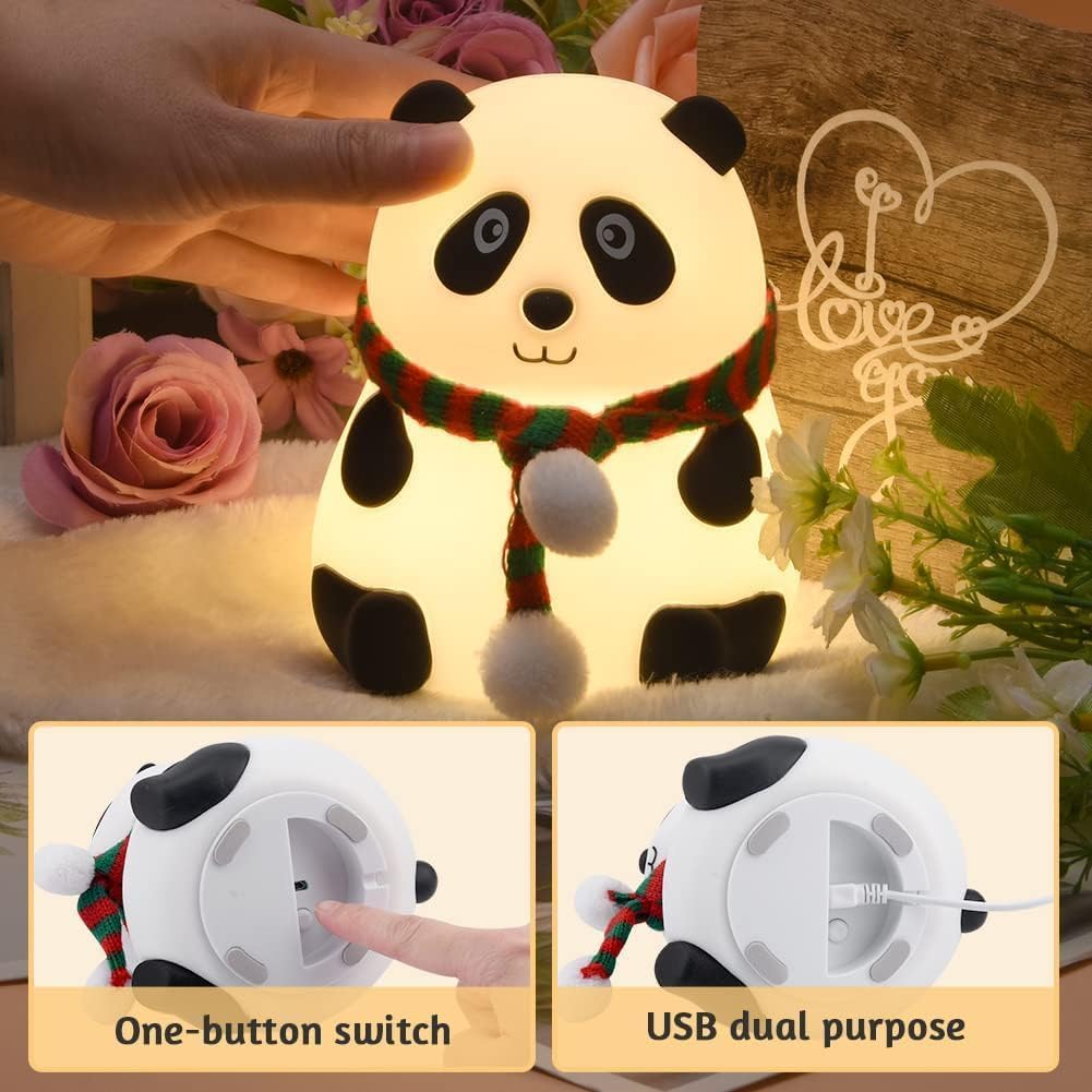 Silicone Panda Night Light| 7-Color LED Changing Lamp |Adorable Room Decor & Gift for Toddlers, Teens, & Valentine's Day Present|Soft BPA-Free Nightlight| Multicolour