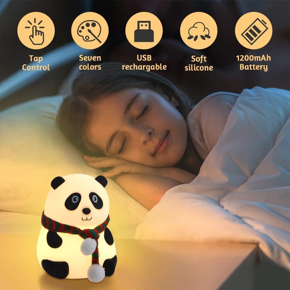 Silicone Panda Night Light| 7-Color LED Changing Lamp |Adorable Room Decor & Gift for Toddlers, Teens, & Valentine's Day Present|Soft BPA-Free Nightlight| Multicolour