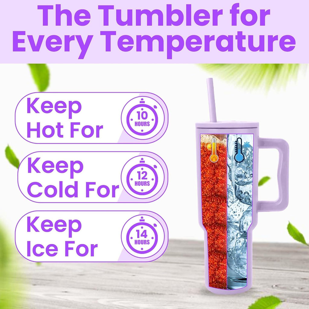 House of Quirk 1200ML Stainless Steel Tumbler with Handle & Lid, 2 Straws – Large Travel Mug Water Cup for Gym, Office & Outdoor Use