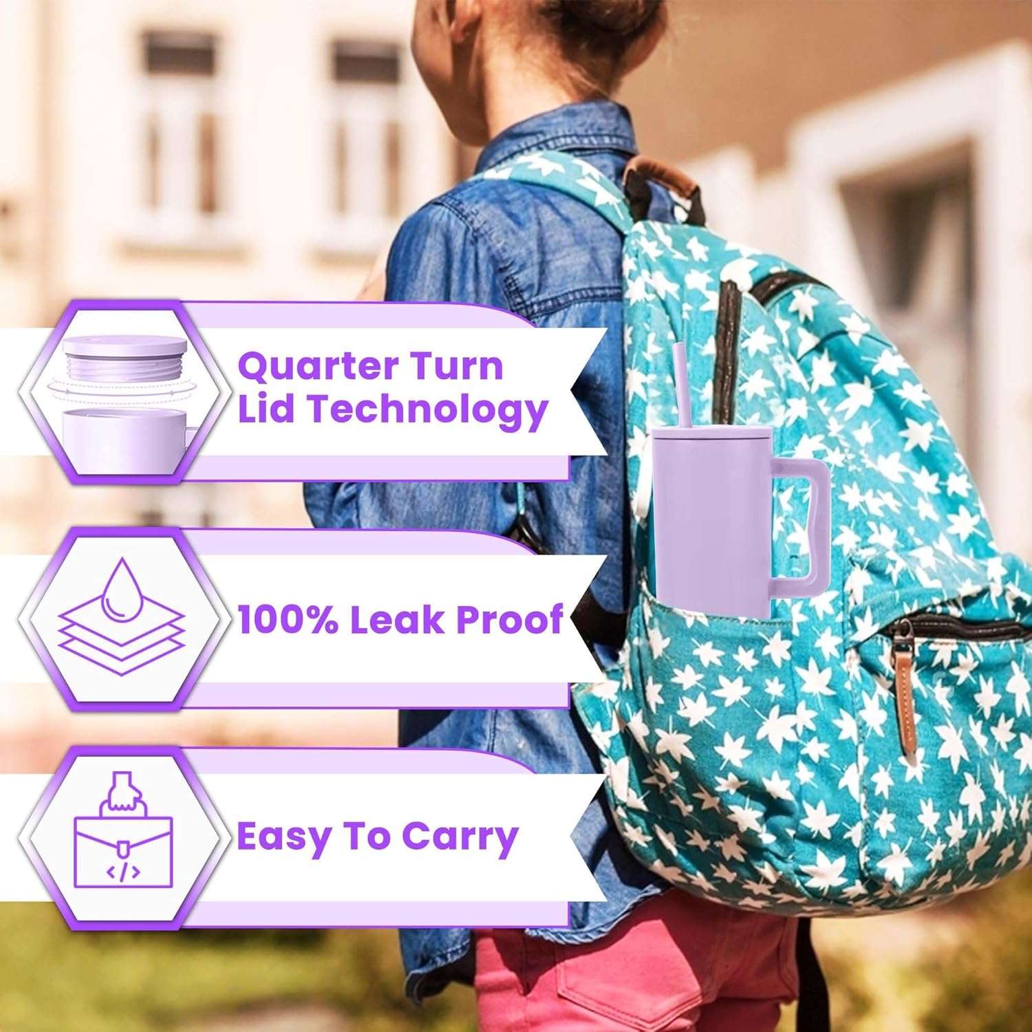 House of Quirk 1200ML Stainless Steel Tumbler with Handle & Lid, 2 Straws – Large Travel Mug Water Cup for Gym, Office & Outdoor Use